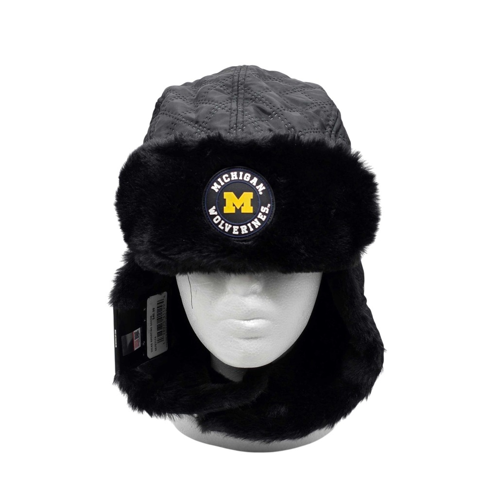 New Era Michigan Wolverines Quilted Trapper Hat Cap XLarge Faux Fur Black NWT
